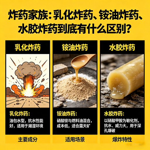 长坡镇炸药家族：乳化炸药、铵油炸药、水胶炸药到底有什么区别？